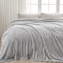 Super Soft King Blanket, Light Grey Ribbed Jacquard Fleece – All-Season, Lightweight, Compatible with King Beds (90"x110")