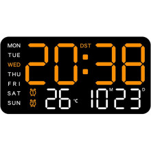 LED Wall Clock with Date Week Temp Humidity Orange Black