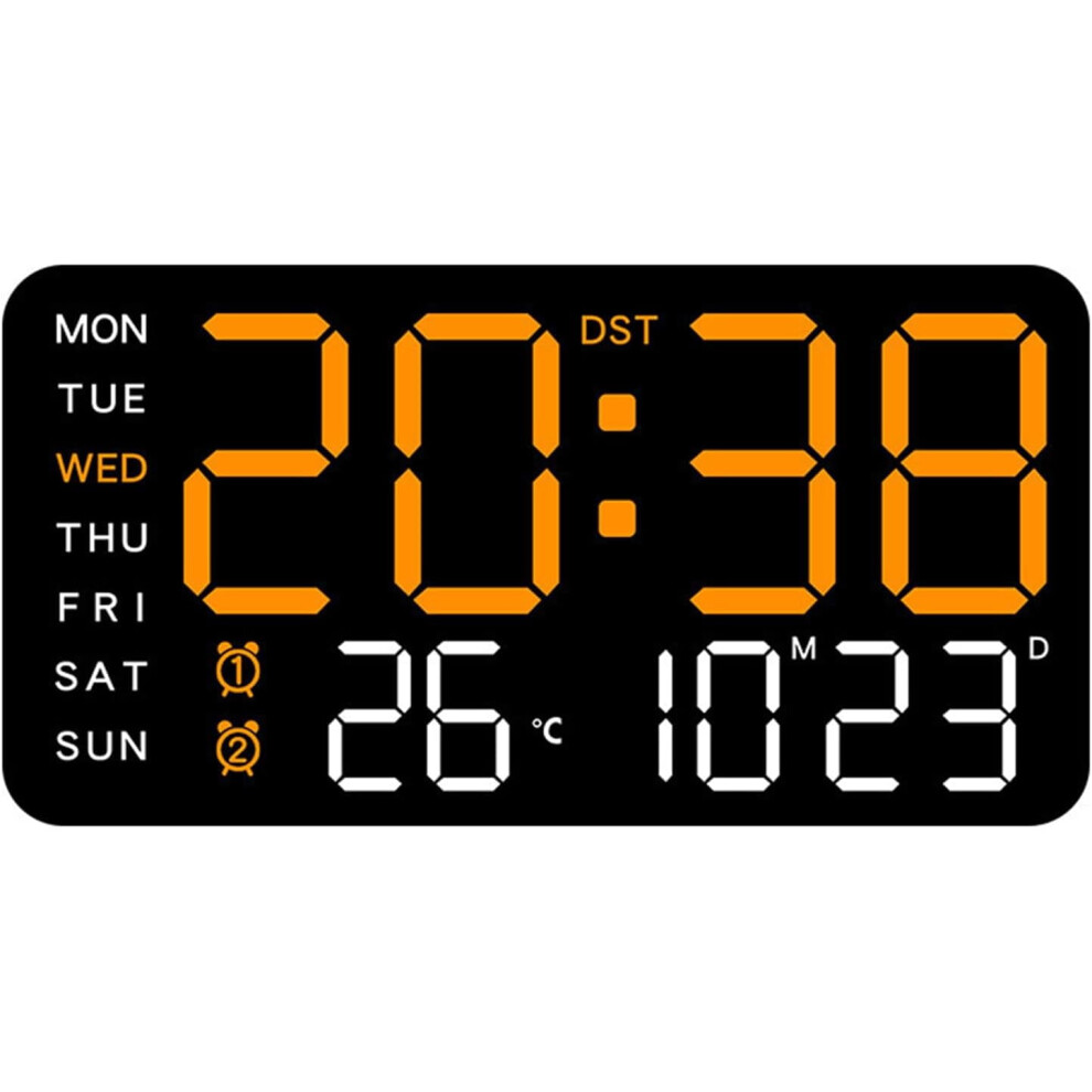 Led Wall Clock With Date Week Temp Humidity Orange/Black 9087558869502