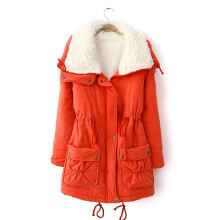 Chaqueta de invierno naranja extragrande para mujer con forro polar, abrigo de manga larga con botones y bolsillos – Compatible con clima frío