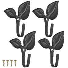 Conjunto de 4 ganchos pretos decorativos para parede, ideais para pendurar cabideiros e outros itens de trabalho.