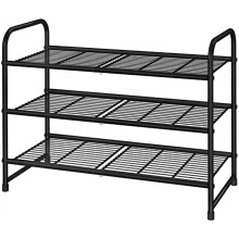 Étagère à chaussures empilable à 3 niveaux, extensible et réglable, en fil métallique, noire