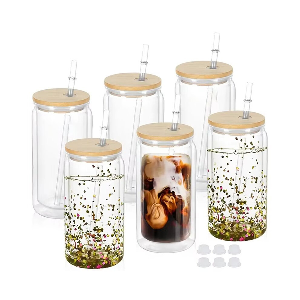Tauoh 6Pcs 16Oz Double Wall Insulated Plastic Water Bottles With Straws Lids Diy Snowball Cup With Pre Drilled Hole C