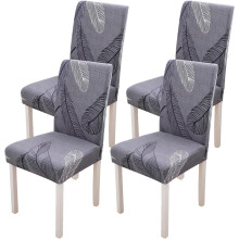 Housses de chaises extensibles, en spandex doux et élastique, amovibles et lavables, pour salle à manger (motif plumes, lot de 4)