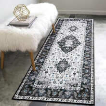 Tapis de couloir vintage 60 x 180 cm, lavable en machine, motif floral, poils courts, antidérapant, pour salon, chambre, chambre d'enfant, bureau et
