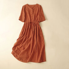 Robe longue d'été en coton et lin pour femme, manches brodées, coupe trapèze, confortable, tendance, idéale pour les vacances d'été. Offre