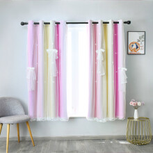 Verduisterende gordijnen met sterren voor de kinderkamer van meisjes, dubbele laag, sterrenuitsparing, regenbooggordijn, raamdecoratie, 51" x 63", 1