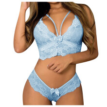 Rbaofujie Women's Lace Bra Top + Thong Set, Plus Size Floral Bralette & Corset, Blue 2XL – Compatible with Dorm Room Essentials