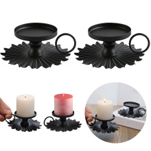 Retro Fan-Shaped Candle Holders Set of 2 Black