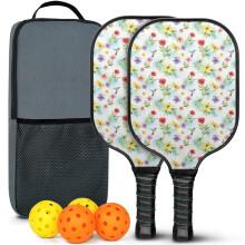 Pickleball-Schlägerset mit floralen Fiberglas-Schlägern, 2 Bällen und Tasche – Geeignet für drinnen und draußen