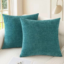Housses de coussin décoratives 50 x 50 cm (lot de 2) en chenille douce, couleur turquoise, pour canapé, lit, salon et chambre.