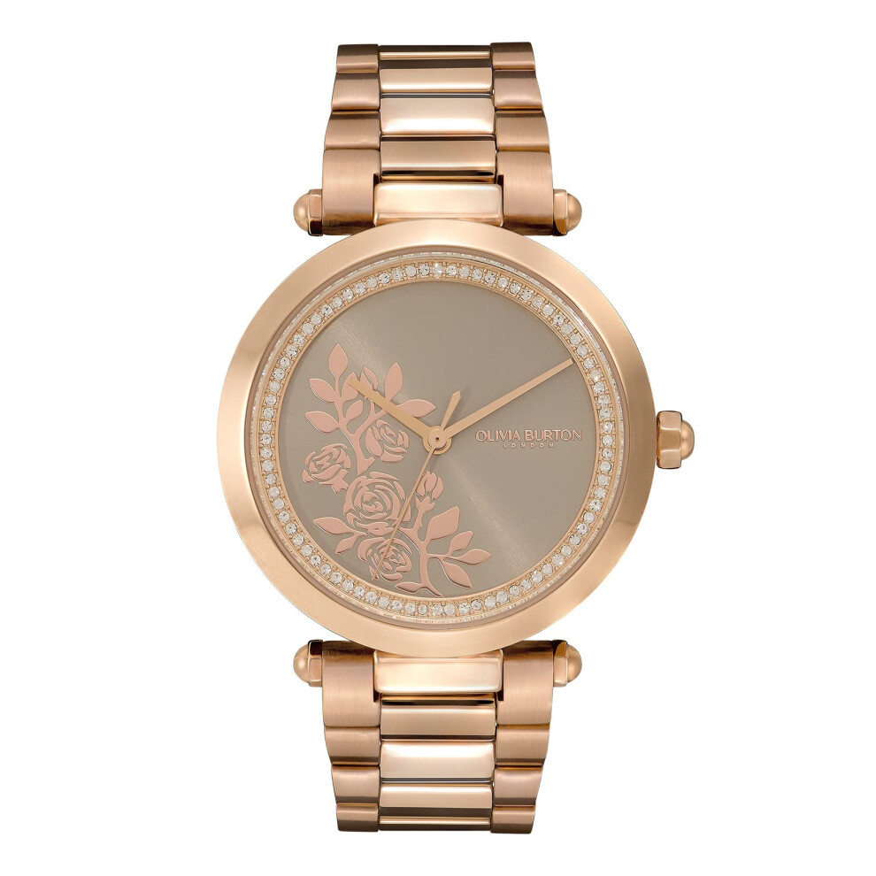Olivia Burton Signature Florals T-Bar Watch with Grey Dial and Carnation Gold Tone Finish for Women - Image 2