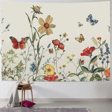 Vintage virágmintás fali kárpit – Vadvirágos fali takaró hálószobába, nappaliba és kollégiumi szobába – Botanical Nature Decor