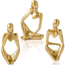 Lot de 3 statues de penseurs en résine dorée, décoration abstraite pour étagère, sculpture pour bureau et maison, compatible avec un décor