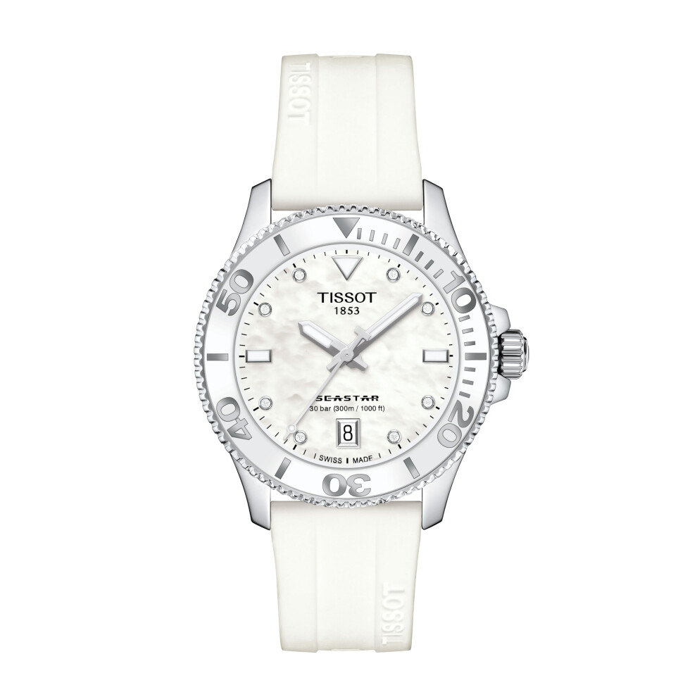 Tissot Seastar 1000 Ladies Watch With Diamonds T120.210.17.116.00 36 Mm Time Only Mother Of Pearl