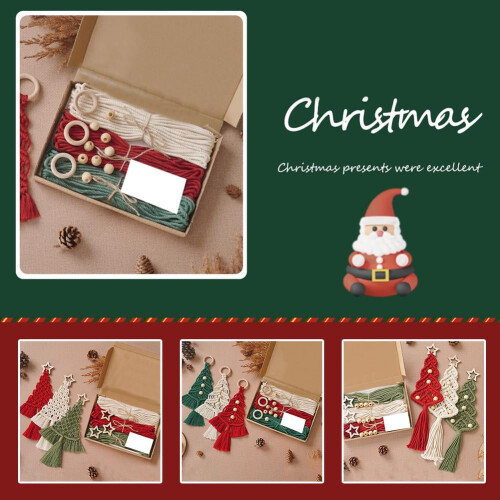 3PCSChristmas Tree DIY Kits Woven Macrame Christmas Set Hangings Wall Decor (B) 1