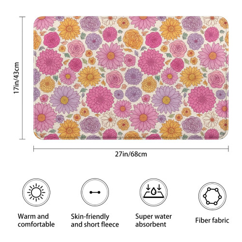 Χαλί μπάνιου Pioneer Flower Floral, αντιολισθητικό χαλάκι μικροϊνών με λαστιχένια 2