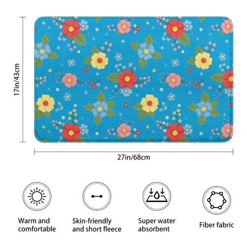 Χαλί μπάνιου Pioneer Flower Floral, αντιολισθητικό χαλάκι μικροϊνών με επένδυση από 2