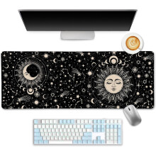 Podkładka pod mysz Sun Moon, 31,5 x 11,8 cala, obszyte krawędzie, antypoślizgowa, kompatybilna z komputerem/laptopem, wystrój boho-gotycki