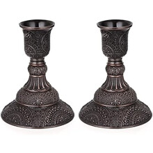 2-Pack Vintage Brass Taper Candle Holders, 4" Antique Bronze