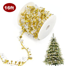 Christmas Crystal Bead Garland 16ft Gold & Iridescent