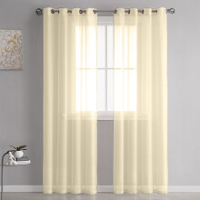Perdele din in, 99 cm x 247 cm, semitransparente cu inele pentru casă de la țară, uși franceze, sufragerie – bej, compatibile cu tije standard