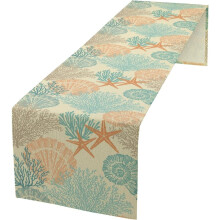 Nappe de plage côtière – Animaux marins, étoiles de mer, coquillages, thème nautique estival, jaune, 33 x 183 cm