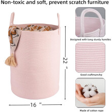 Cotton Rope Laundry Basket – Woven Boho Hamper for Clothes, Blankets, Toys, Pillows, Towels; Large Light Pink, Compatible with Home Decor