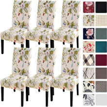 6er-Pack Spandex-Esszimmerstuhlhussen, Stretch-Überzüge für Parsons-Stühle, abnehmbar und waschbar, Beige mit Blumenmuster, kompatibel mit