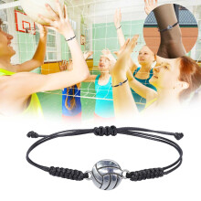 Pulseira ajustável com pingente de vôlei – liga metálica, cordão de oliva trançado à mão, para meninos, meninas e adolescentes – presente