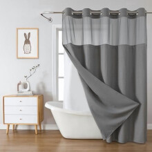 Rideau de douche gris gaufré avec doublure amovible, imperméable 230 g/m², qualité hôtelière, fenêtre en maille, 180 x 234 cm