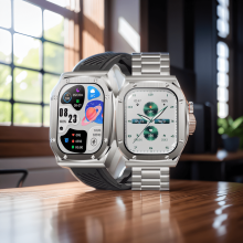 Smartwatch met 2,1 inch scherm, draadloze NFC-oplader, bellen/oproepen beantwoorden, kompas met spraakbediening, fitnesstracker met 2 bandjes en