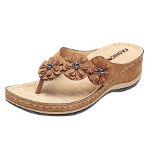 Sandali ortopedici elasticizzati da donna marroni, ciabatte con zeppa da spiaggia intrecciate, in offerta fino al 30% di sconto, taglia 41