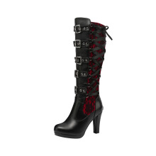 Damskie buty w stylu cosplay, wiązane na kolanach, syntetyczne, z platformą i gotyckimi kokardami, US: 7.5(40)
