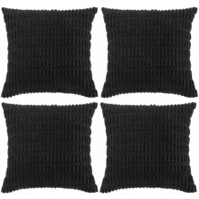 4er-Pack Boho-Kissenbezüge, schwarz, 60 x 60 cm (24 x 24 Zoll), rustikal-modernes Landhausdekor, weiche Plüsch-Cord-Kissenbezüge