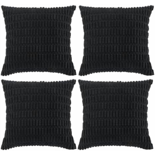 Conjunto de 4 capas de almofada boho pretas de 60x60cm (24x24 polegadas), decoração rústica moderna de fazenda, capas de almofada de veludo