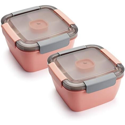 3-Compartment Salad Lunch Box with Sauce Container, 52 oz