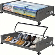 2-Pack Under Bed Storage with Wheels – Large Clear-Lid Containers w/Handle, Label & Rollers for Clothes, Toys, Shoes, Blankets, Books | Compatible