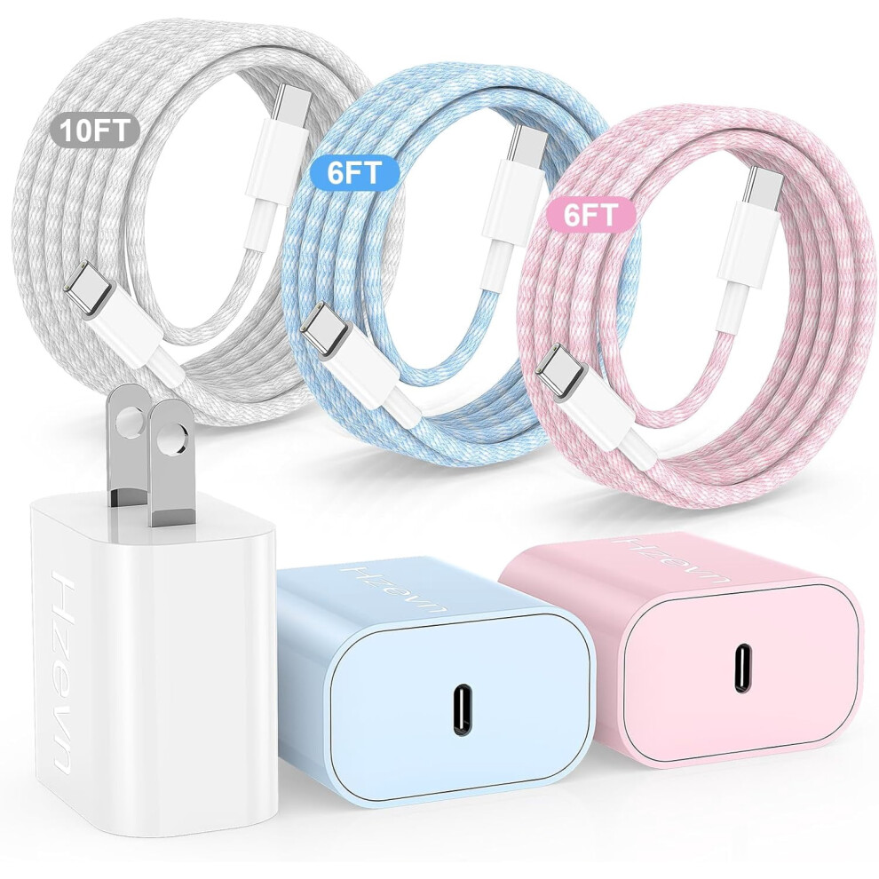 20W Usb-C Fast Charger With 3 Braided Cables 6Ft/6Ft/10Ft 9377112024349