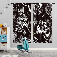 Black and White Gaming Curtains 42x63 in Rod Pocket