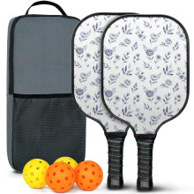 Set de palete de pickleball din fibră de sticlă cu motive florale, cu 2 mingi și geantă – Compatibil cu jocuri de interior/exterior