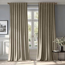 Taupe Velvet Blackout Curtains 84" – Thermal Insulated, Super Soft, Rod Pocket & Back Tab, 2 Panels (W52xL84)