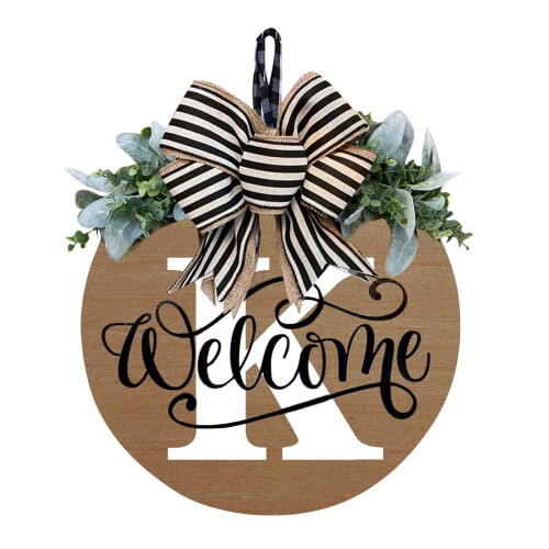 Personalized Initial Last Name Wreath with Bow & Eucalyptus