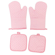 Ensemble de maniques et gants de cuisine ACDANC, gants de cuisine antidérapants et résistants à la chaleur, rose