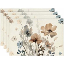 Brown Poppy Floral Placemats Set of 4, 12x18 in