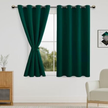 Blackout Curtains for Bedroom with Tiebacks – Dark Green, Grommet Top, 52x45", Set of 2 Panels