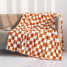Checkered Flannel Blanket, Black And White Squares Patterns Throw, Bed And Sofa Cover Blanket For Living Room, Dorm, Warm, Lightweight, Cozy(Orange)