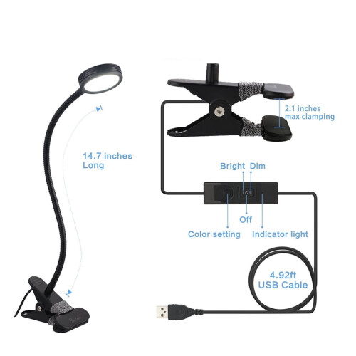 Lampe de lecture LED à pince avec col de cygne réglable 2