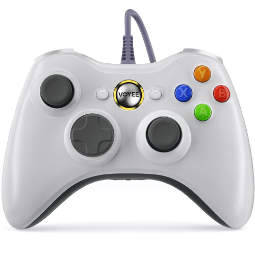 Controller per PC, controller cablato compatibile con Xbox 360 e Slim/PC Windows 10/8/7, joystick migliorato, Double Shock | Enhanced (bianco)