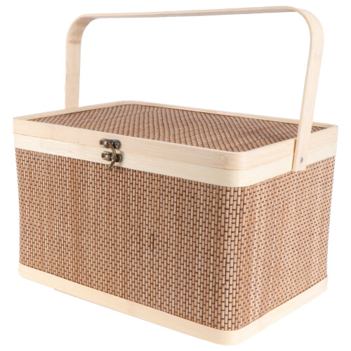 Bamboo Storage Basket with Lid, 32x22x20cm